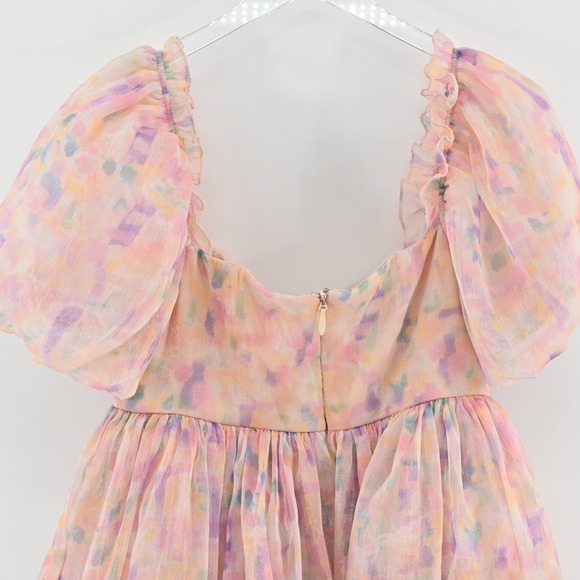Maya Puff Sleeve Organza Mini Dress Size 8 Pastel Multi Floral Tiered Fairycore - Picture 13 of 15